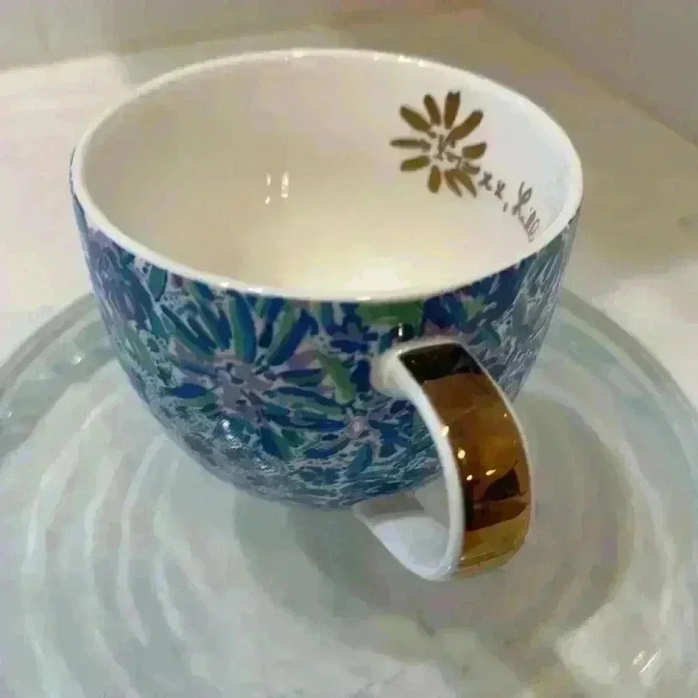 COPY - Lilly Pulitzer Mug Blue Floral Ceramic Gold Handle Coffee Cup Tea Cappuc… - Picture 3 of 10